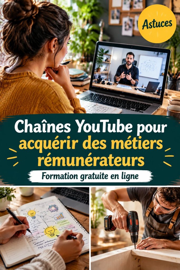 Capture d'écran d'une chaîne YouTube dédiée à la formation professionnelle avec des vidéos de cours.