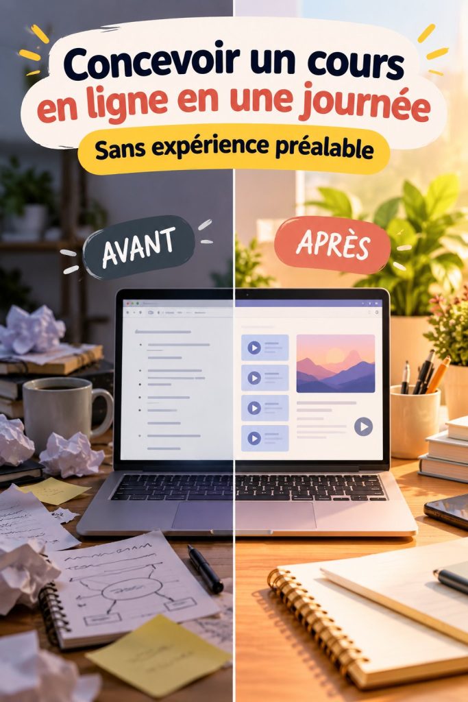 Image d'une personne en train de concevoir un cours en ligne sur un ordinateur.